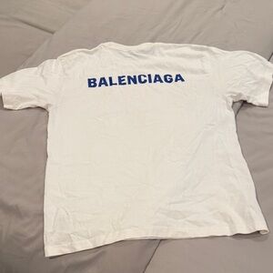Balenciaga White Tee with Blue Logo